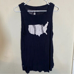 Baseballism Navy Blue America Baseball Seams Women's Tank Top Size Small